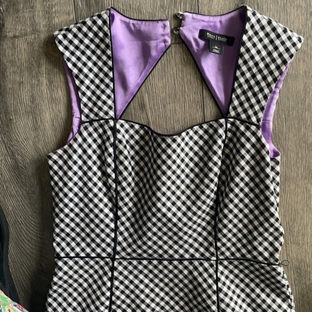 White House Black Market dress size 10 Blk White Gingham - Picture 3 of 8